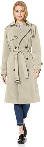 London Fog Women's Double-Breasted 3/4 Length Belted Trench Coat, Stone, XL Extra Large