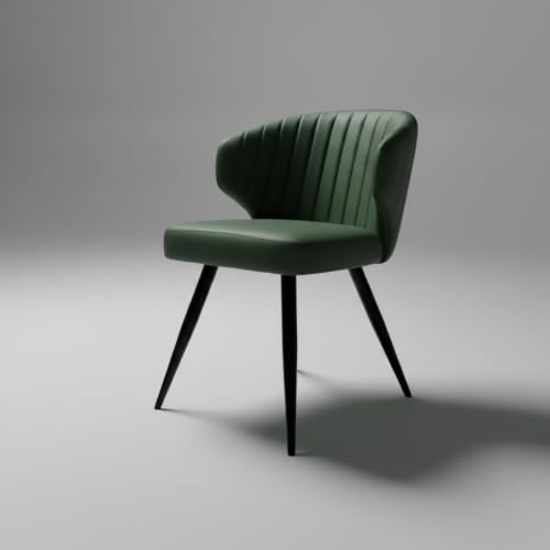 Image of Finch Fox Shree Faux Leather Living Room Dining Chair in Dark Green Color with Black Powder Coated Metal Legs