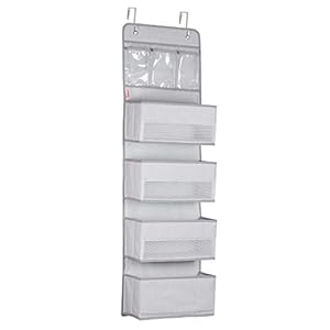 Univivi Door Hanging Organizer Nursery Closet Cabinet Over The Door Organizer with 4 Large Pockets and 3 Small PVC Pockets Door Storage for Cosmetics, Toys and Sundries