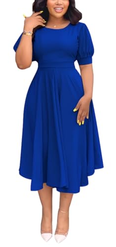 Image of Summer Dresses for Women Semi-Formal Fit Casual Slim Short Puff Sleeve O-Neck Elegant Swing A Line Maxi Dresses