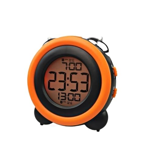 DKJAHSEK Reloj Despertador Digital con visualización de Fecha y Hora, Doble Campana, súper Ruidoso for Personas Que Duermen Mucho, Alarma, retroiluminación Azul for Adolescentes(Black Orange)