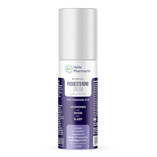 HelloPharmacist BioIdentical Progesterone Cream MAX 3 oz - Unscented - Pharmacist Formulated with Added Hyaluronic Acid - Lab Tested & Certified USP Grade - Topical Beauty Cream