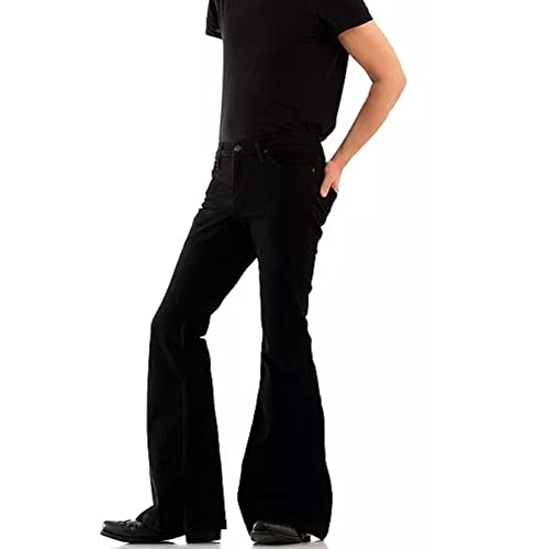 Men's Retro Cord Bell Floors Cord Flared Trousers 60S 70S Black #TOP2