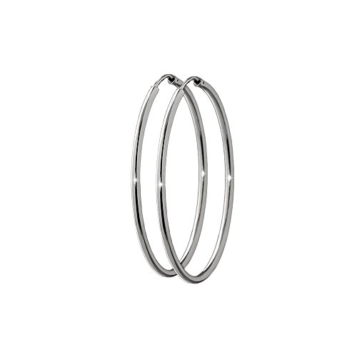 NKlaus Argent Couple Créoles en Argent massif 925 Boucles d'oreilles Boucles d'oreilles Pendentif Rhodié 50mm 7421