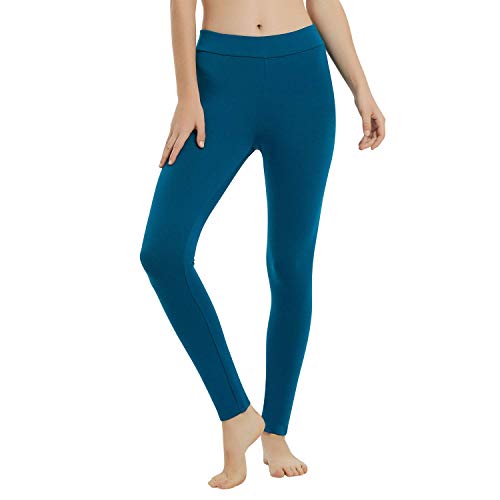 METARINO Merino Wool Leggings for Women,Midweight Pants Base Layer for Hiking,Running,Yoga,Blue,Medium