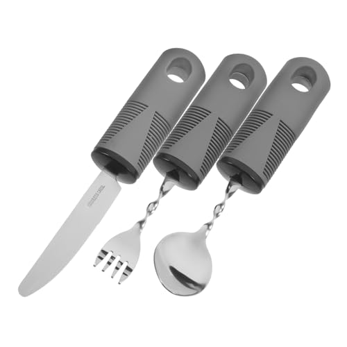 VILLFUL 3pcs Adaptive Utensils for Hand Tremors Anti-shaking Silverware Set for Elderly Bent Spoon Angled Spoon Weighted Silverware for Stroke Patients