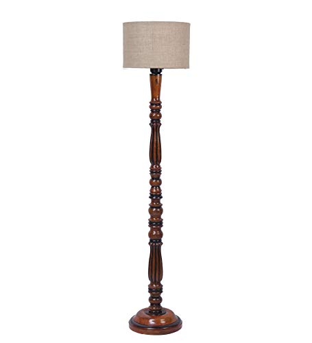 Image of AMDHOME Jute Modern Floor Lamp with Wooden Base - Height 56 Inches | Modern & Fashionable Standing Lamp for Living Room, Bedroom & Office | Stylish Home Decor Lighting in Elegant Beige Shade