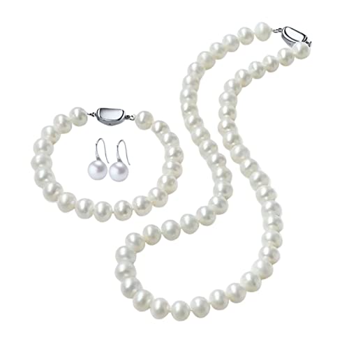 Ciciliya True Pearl Strand Necklace Include Bracelet Dangle Earrings 3Pcs Set In Pu Leather Gift Box #TOP16