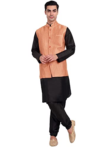 Image of Amazon Brand - Anarva Silk Blend Men's Kurta & Pant With Nehru Jacket Wedding Waistcoat