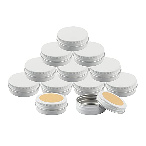 BasicPacking 24 Stück 30ml Weiß Leere Rund Aluminiumdose mit Schraubdeckel Alu-Dose Aluminium Schraubdose Cremedose Kerzendosen Kosmetikdosen Blechdosen Aludose mit 24 Stück 35mm Aufkleber Cover