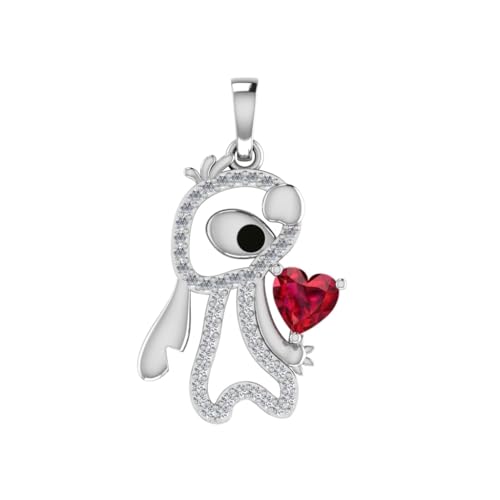 Sterling Silver Disney Adorned Stitch Pendant with Red Heart, Lab Created Stone, 18 inches2