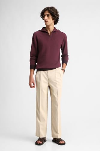 Image of SNITCH Men Trousers Formal Wear | Relaxed Fit Pleated Front Plain Design Straight Leg | Polyester Blend Medium-Stretch Fabric for Office & Professional Look