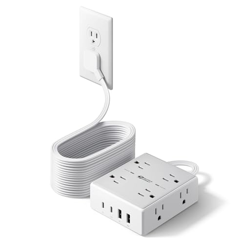 Image of 25Ft Long Extension Cord, Flat Plug Power Strip with 8 Outlets & 4 USB Ports (2 USB C), Wall Mountable Surge Protector, Desk Charging Station for Home Office, Dorm Room Essentials