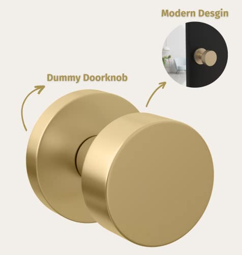 Mega Handles Dummy I Gold Door Knob For French Doors, Closet And Cabinets I Reversible Heavy Duty Design I Fits All Standard Door Sizes I Screws Included - Satin Brass (2 Pack) #TOP1