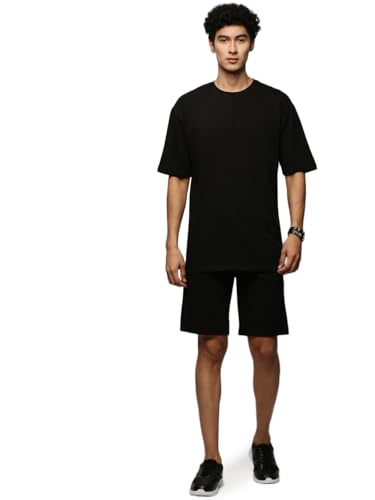 Image of SHOWOFFFF Men Solid Two-Piece Co Ords | Round Neck Half Sleeves Cotton Co Ords for Mens | Mid-Rise Regular Fit Above Knee Co Ords for Men's