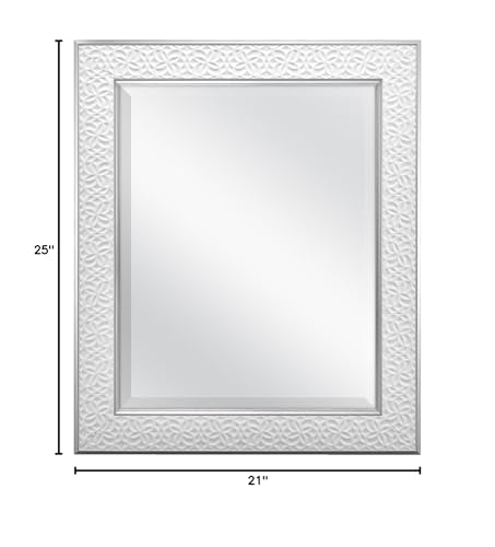 Image of MCS Nordic Blossom Large Wall Mirror, Modern Rectangle Mirror Home Decor for Living Room, Bedroom, or Bathroom, 21 by 25 Inch, White | Modern Rectangle Mirror Home Decor For Living Room, Bedroom, Or Bathroom, 21x25 Inch, White