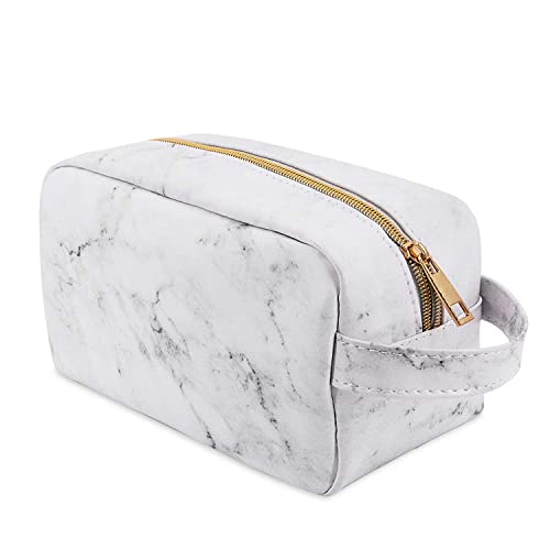Bojly Sac de Maquillage Marbre, Trousse de Toilette Voyage Femme et Homme, Sac à Cosmétiques Pliable Imperméable Multifonctions en Cuir PU avec Manique Cover