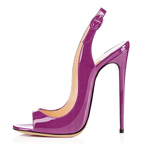 EDEFS - Scarpe da Donna - Tacco a Spillo - 12cm Alto - Pee Toe Sandali - Viola - Taglia 37