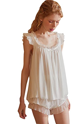 Women's Vintage 2 Pcs Sleepwear Bridal Pajamas Sets Victorian Nightwear Princess Chemises Nighties