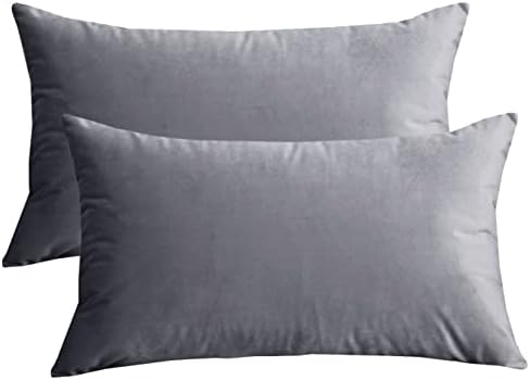 Lutanky Velvet Cushion Covers (Pack of 2) Lovely Rectangle Throw Pillow Cases Soft Solid Decorative Pillow Covers for Sofa Bedroom Car 12x20 Inch 30 x 50 cm (light grey, 2 pieces)