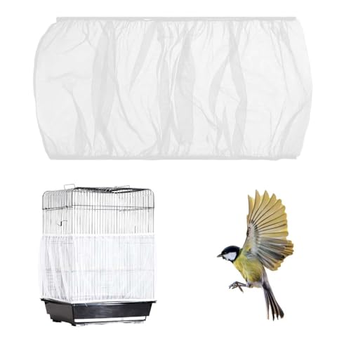 GNALIA Cubierta Para Jaula Blanca 1 Unidad, Cubierta De Malla Para Jaula Ajustable Altura 20Cm Circunferencia 80-110Cm, Malla De Ventilación Para Loros Y Aves