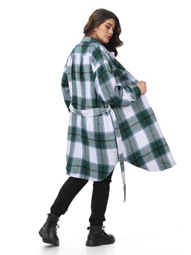 NIeyook Womens Plus Size Shacket Jacket 2024 Fall Plaid Flannel Button Down Shirts Long Sleeve Tartan Jackets Coats4