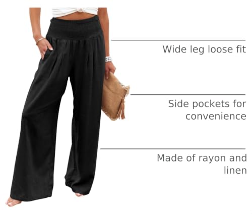 Image of ANRABESS Women Linen Palazzo Wide Leg Pants with Pockets