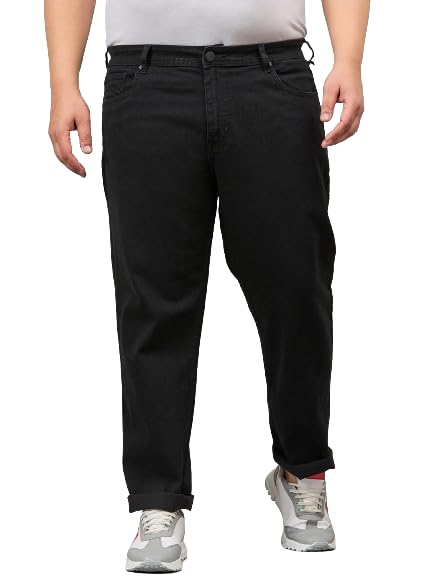 Image of Style Quotient Men Plus Size Black Tapered Fit Mid Rise Stretchable Jeans