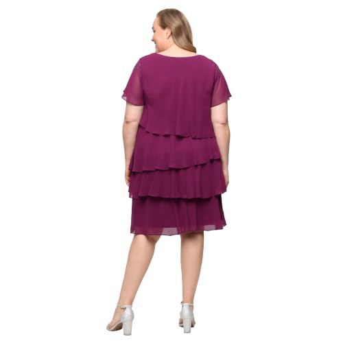 Image of S.L. Fashions Women's V-Neck Chiffon Cocktail Dress with Beaded Shoulders and Asymmetrical Tiers (Petite and Regular Sizes)
