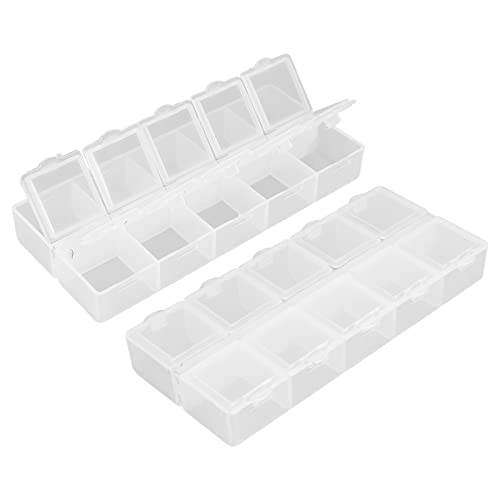 Image of Compartment Storage Container, Detachable Cover Portable Safe 10 Grids Organizer Box Plastic White for Earrings for Nails Tool for Rhinestone