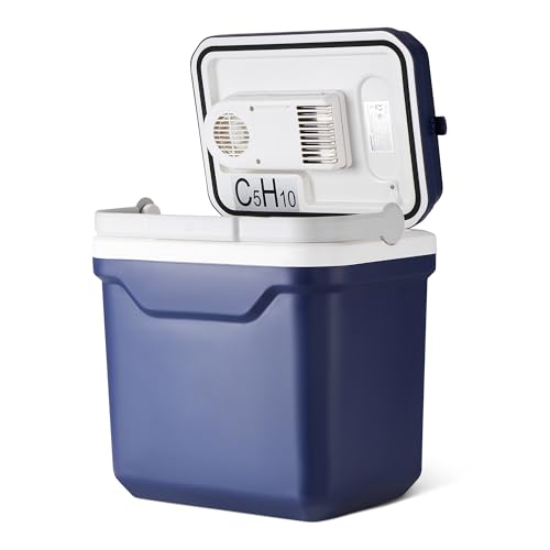 Amazon Basics Elektrische Kühlbox mit Kühl- und Wärmefunktion, 12 V DC/230 V AC für den Fahrzeug- und Heimgebrauch, 24 Liter, Blau