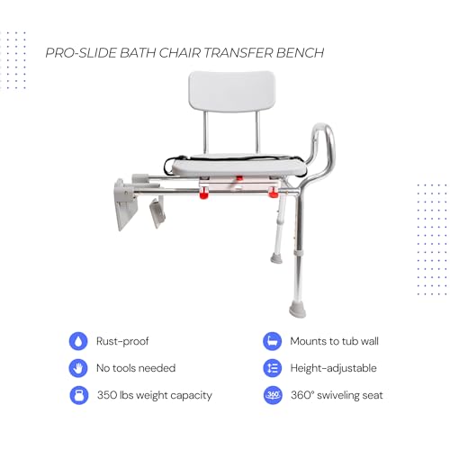 Eagle Health 37762 Snap-N-Save Sliding Tub-mount Transfer Bench with Swivel Seat