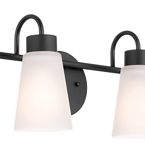 Image of Kichler Erma 4-Light Bathroom Vanity Light Fixture with Satin Etched Glass Shades, Updated Traditional Wall Mount Lighting in Black for Mirror Above Vanity (32.5 inch x 8.5 inch), 55127BK
