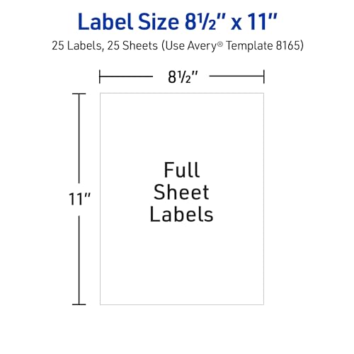 Image of Avery Full-Sheet Printable Shipping Labels, 8.5 inch x 11 inch Customizable Stickers, White, 125 Blank Mailing Labels Total, Great for Mailing, Shipping, Organizing, and More (5-Pack of 8165)