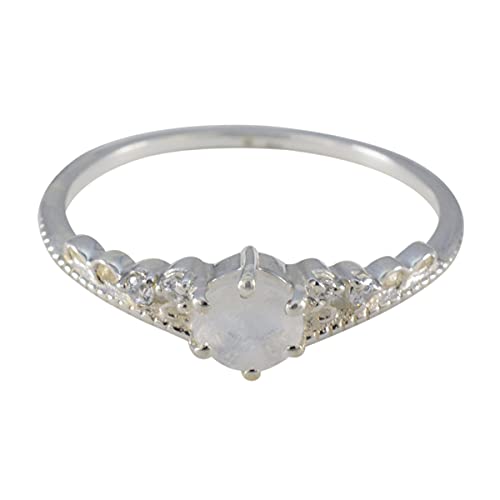 Bague pierre de lune arc-en-ciel en argent anti-allergie pour les doigts sensibles des filles