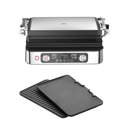 Braun MultiGrill 9 Pro CG 9140, Elektrogrill mit 2 Unabhängigen Thermostaten, 3 Kochpositionen, Spülmaschinenfeste Platten, Fettauffangschale, 2200 W, Schwarz/Edelstahl
