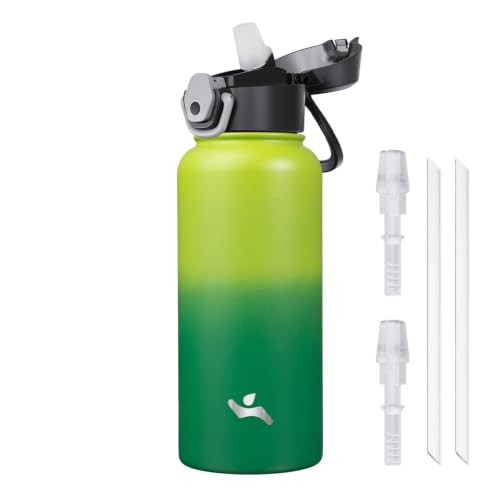 Konokyo 32 oz Insulated Water Bottle with Straw, Carry Loop, Bamboo Grove