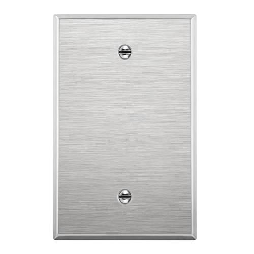 Image of LIDER Blank Metal Wall Plate, Outlet Cover, Corrosion Resistant, Mid-Size 1-Gang 4.88 inch x 3.11 inch, LMWP-01M-SS, UL Listed, Stainless Steel, 1-Pack