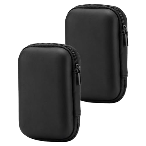 2PACK Headphone Storage Bags, Multifunctional Earphone Cable Storage Bag Earbud Case,Shock and Drop Resistant Hard PU+EVA Protective Square arphone SD Card,Camera Chips Carrying Case(Black)