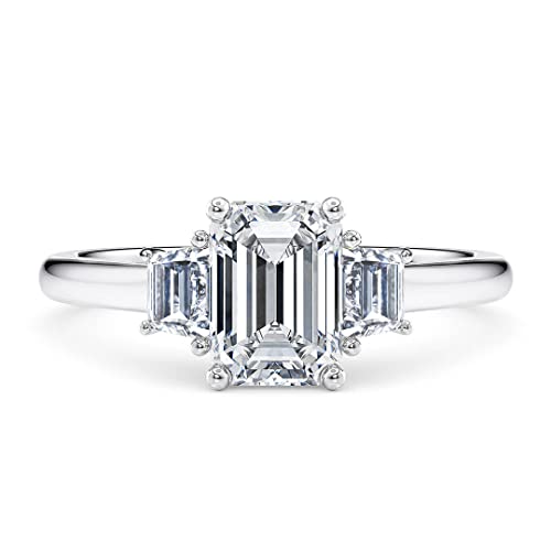 Engagement Ring 1CT/2CT 3 Stone Emerald Cut Moissanite Engagement Rings for Women S925 Sterling Silver Free Engraving