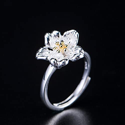 Bague réglable femme motif fleur de prunier en argent S925 à offrir