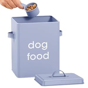 Navaris Contenedor Comida Perro – Set 1x Caja Pienso Perro de Metal y 1x Pala Medidora para Almacenaje de Pienso de Perro Mascotas – Contenedor Pienso Perros con Asa y Tapa – Azul