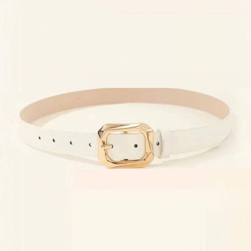 Leather Belts for Women, White Classic Leather Square Belt for Jeans, Fashion Gift for Birthday Christmas Mother's Day2