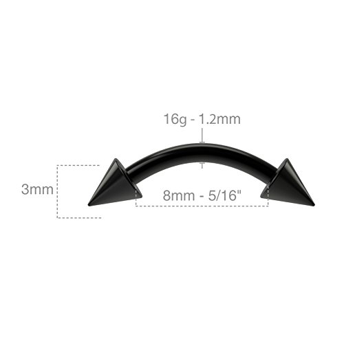 Evonix BQCRVBSB-8MMC3 2Pc Curved Barbell 16G Vertical Labret Earrings Gauge Surgical Steel Bar Women Piercing Jewelry 8Mm thumb #2