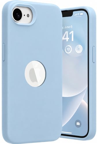 Image of Elzzi Microfiber Logo Cover Compatible for iPhone 16e Case Liquid Silicone Cases Full Body 4 Layer Protective Covers Shockproof Back Cover (Ice)
