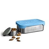 Stainless Steel Food Container & Condiment Holder | Leak Proof Silicone Lid | Metal Lunch Box | Bento Box | Nesting Storage | Portion Control Snacks Dressings | Baby Kids Adults [2 PCS Set/Blue]