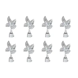 SPOTBIA Leaf Shaped Aluminium Curtain Bracket Rod Pocket Finials Designer Door and Window Rod Support Fittings, Curtain Rod Holder (Pack of 8, Silver)