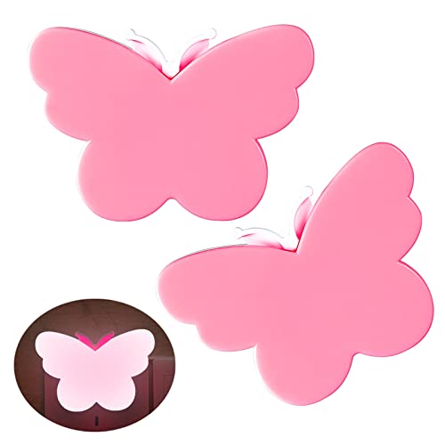 DASITON Pink Butterfly Night Light Plug Into Wall, Auto Dusk to Dawn Smart Sensor Night Light, Suitable for Living Room, Bedroom, Bathroom, Kitchen Hallway Dormitory, Kids, Adults (2 Pcs)