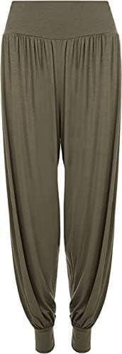 Ladies Harem Trousers - Women's Full-Length Stretch Casual Pants – High Waist – Casual Wear – Perfect for Yoga, Lounge, Work Out Sweatpants, Khaki, 52-54