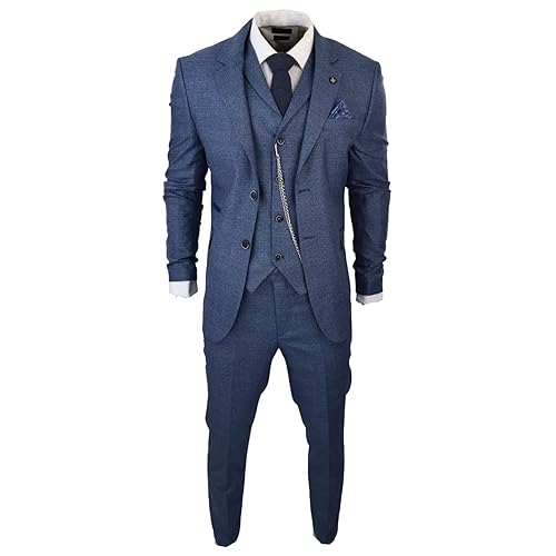 Costume Homme 3 Pièces pour Carreaux Prince de Galles Coupe Ajustée - Bleu 54